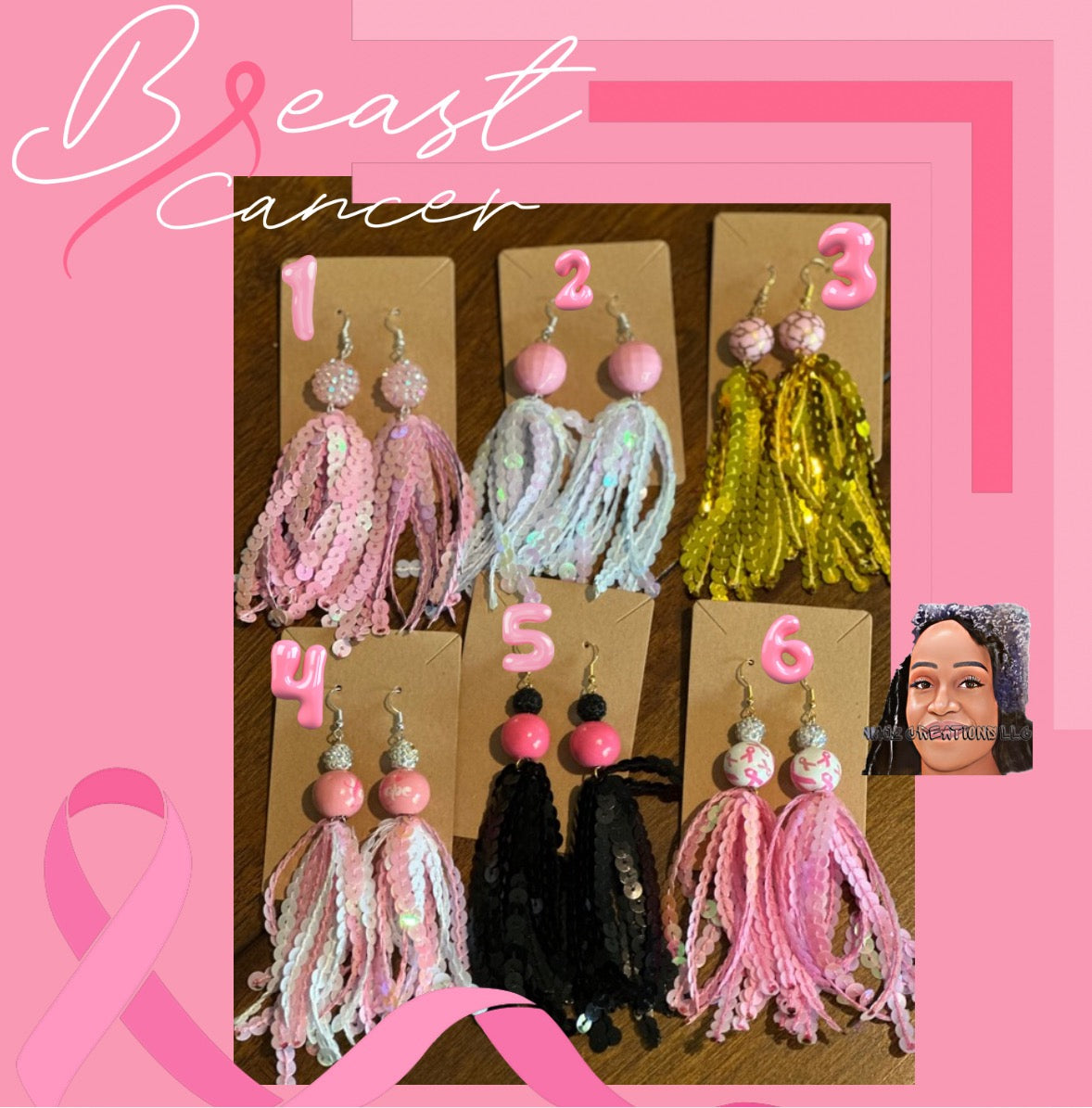 Sequin tassel Breast Cancer Awareness Earrings