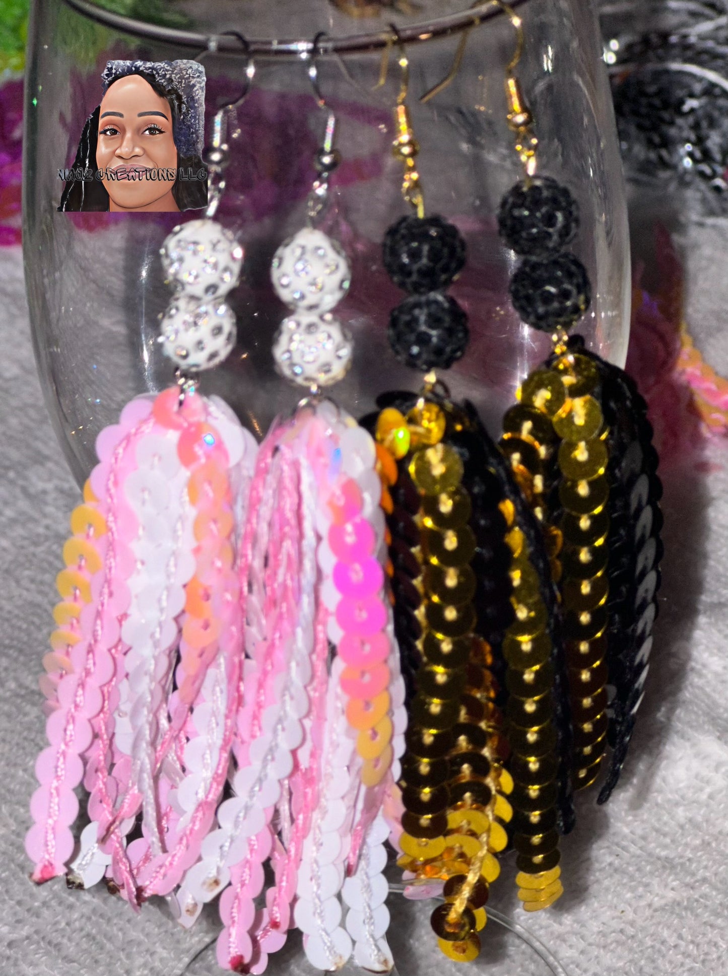 Sequin Tassel Earrings w/matching bead