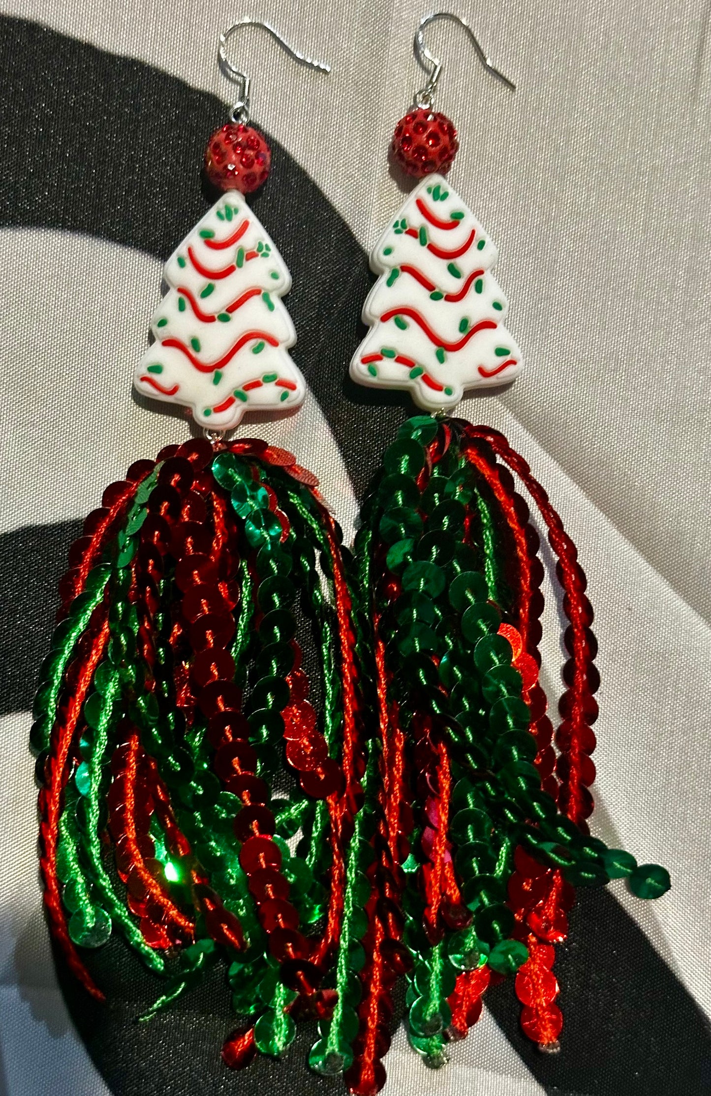 Sequin Tassel Earrings w/Christmas Tree charm