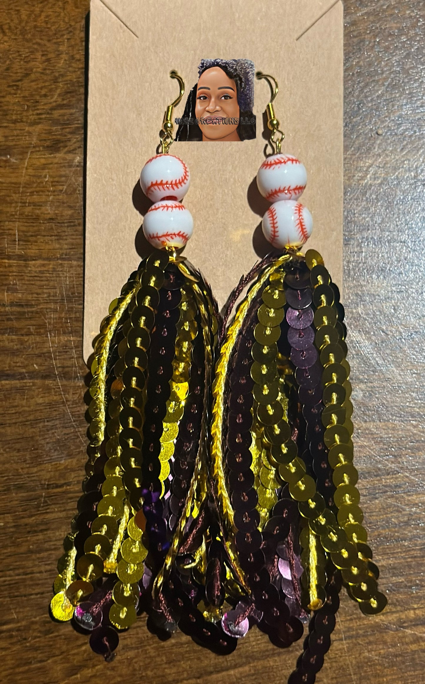 Sequin Tassel Earrings w/baseball charm