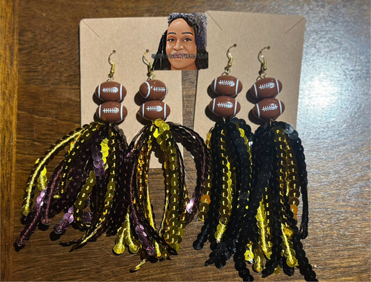 Sequin Tassel Earrings w/football charm