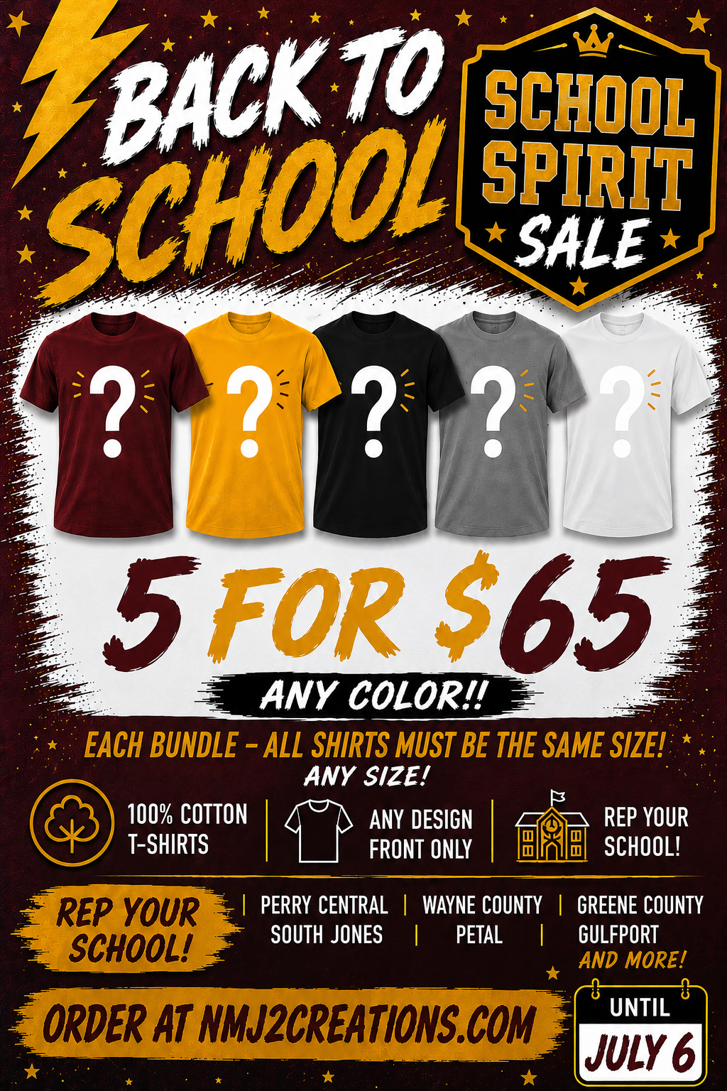 Spirit tee Bundle (front only Gildan tee)