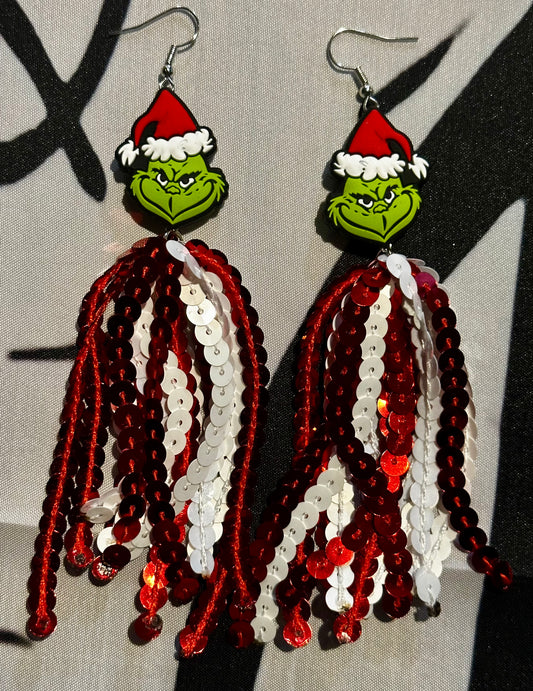 Sequin Tassel Earrings w/Christmas charm